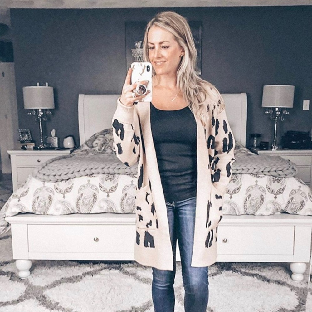 Zesica Long Sleeve Open Front Leopard Cardigan